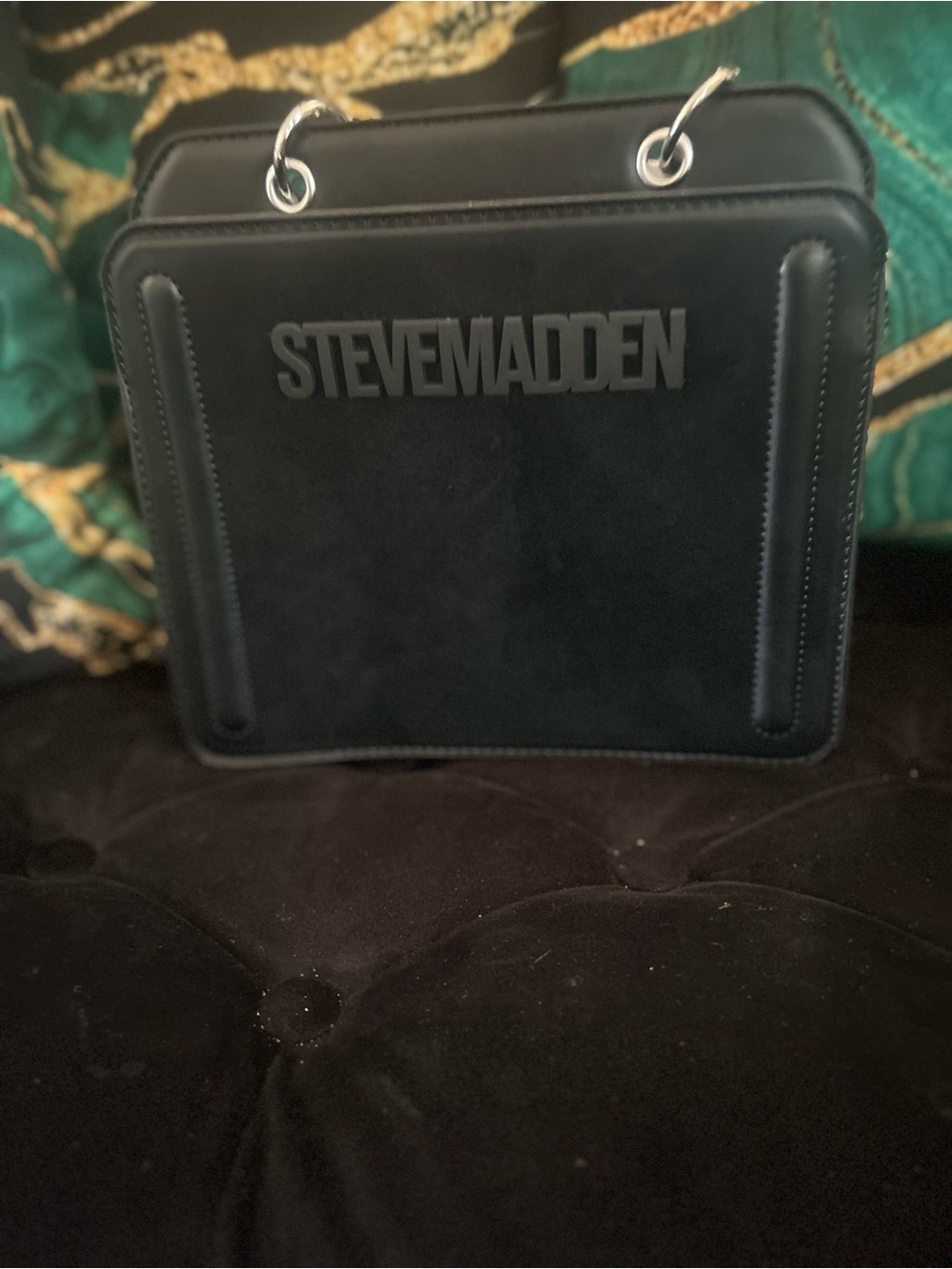 Steve Madden Black Men's Square Tote with Chain Handles